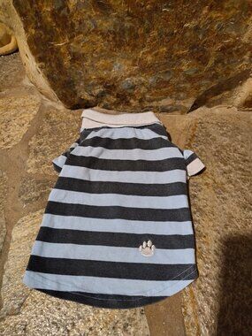 Top Paw Dogs Striped Polo Shirt Size Medium Blue White Cotton